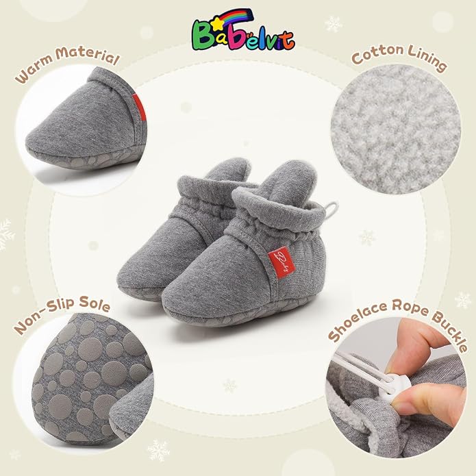 Babelvit Newborn Baby Boy Girl Soft Fleece Booties Stay On Infant Slippers - Image 5