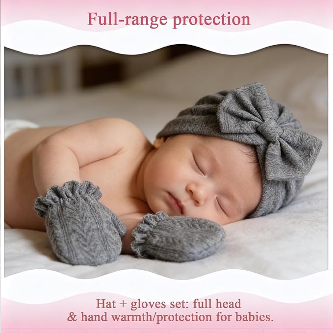 Newborn Baby Girl Hats Mittens Set Cotton - Image 6