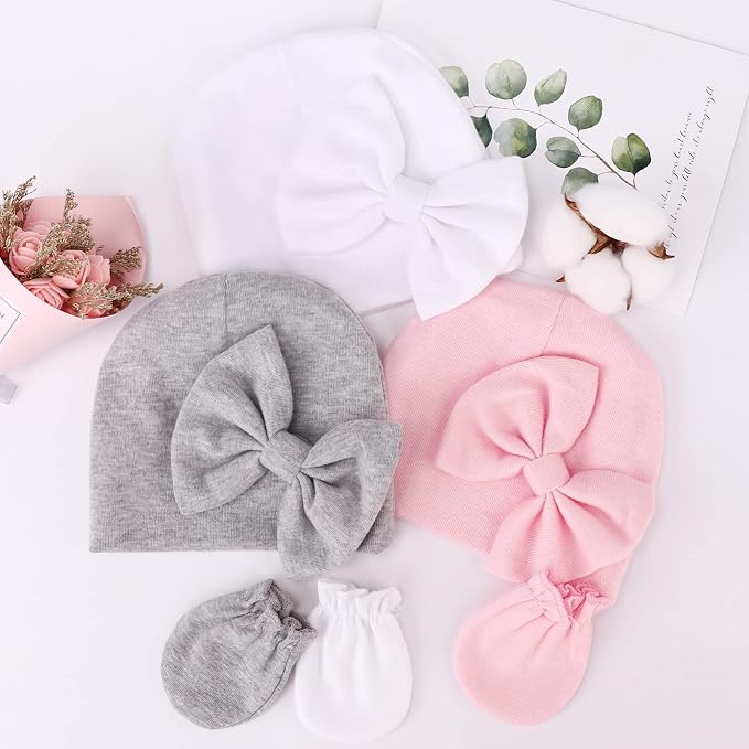 BQUBO Baby Turban Hats and Mittens Set Newborn Infant Hospital Hats Caps - Image 6