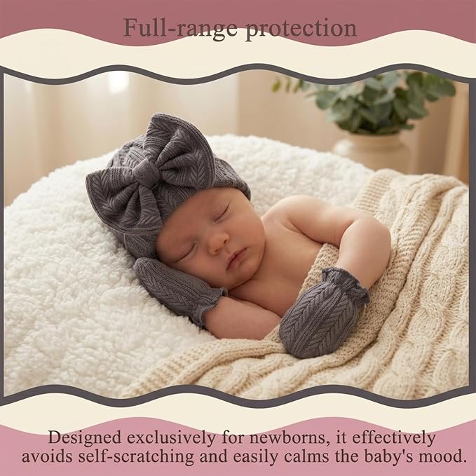Newborn Baby Girl Hats Mittens Set Cotton - Image 6