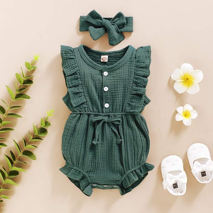 YOUNGER TREE Toddler Baby Girl Ruffled Sleeveless Romper Casual Summer Jumpsuit - Image 2