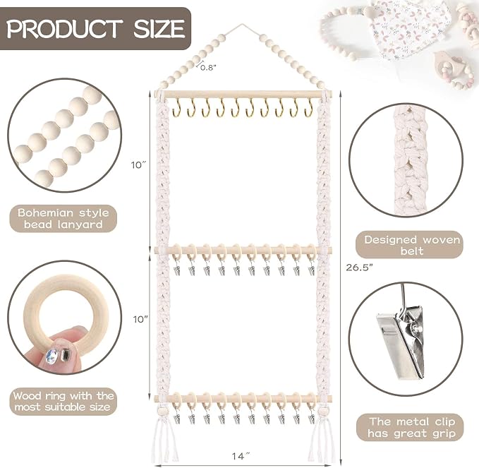 POVETIRE Pacifier Clip Holder Baby Bibs Organizer Burp Cloth Storage - Image 3