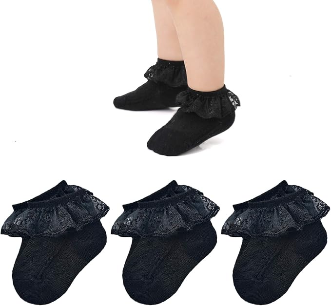 EPEIUS Baby Girl Ruffle Socks, Eyelet Frilly Lace Socks by EPEIUS