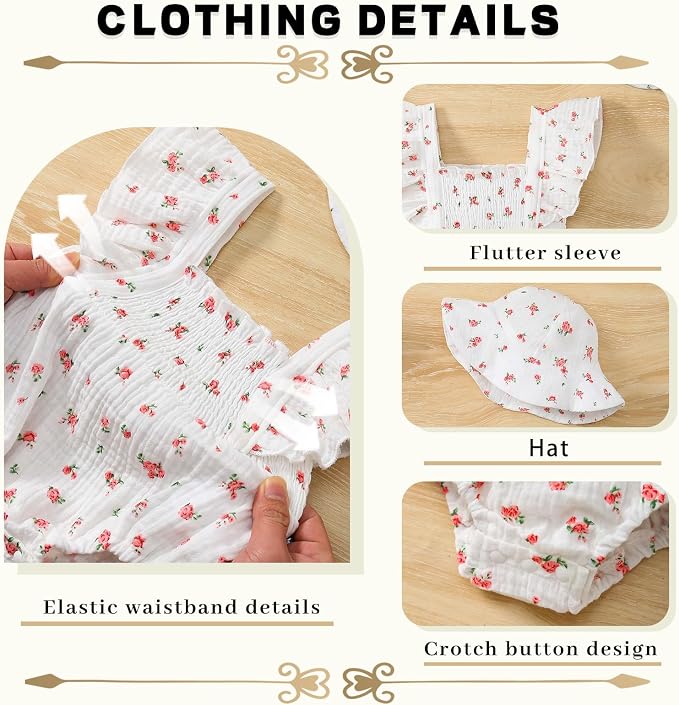 Baby Girl Floral Smocked Romper Outfit - Image 4