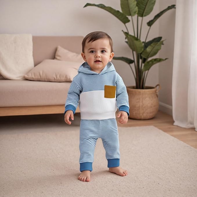 Infant Baby Boy Fall Winter Clothes Outfit Hooded Long Sweatshirt Pant Set - Image 6