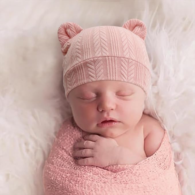 BQUBO Newborn Baby Hats Bear Ears and Mittens Sets Preemie Caps Baby Boy Girl - Image 4