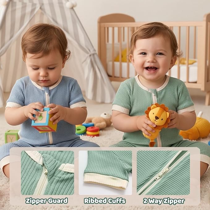 Bafeicao Unisex Baby Boy Girl 2/3 Pack Rompers Short Sleeve | 2 Way Zipper - Image 3