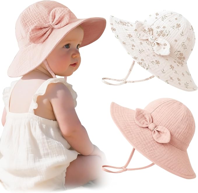 Konssy 2-Pack Muslin Baby Sun Hats by Konssy