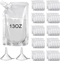 Meanplan 100 Pcs Plastic Pouches Bulk Reusable Squeeze Pouches Clear Plastic Juice Leak Proof Bags with Funnel for Party Favors Supplies(13 oz,Inclined Mouth)