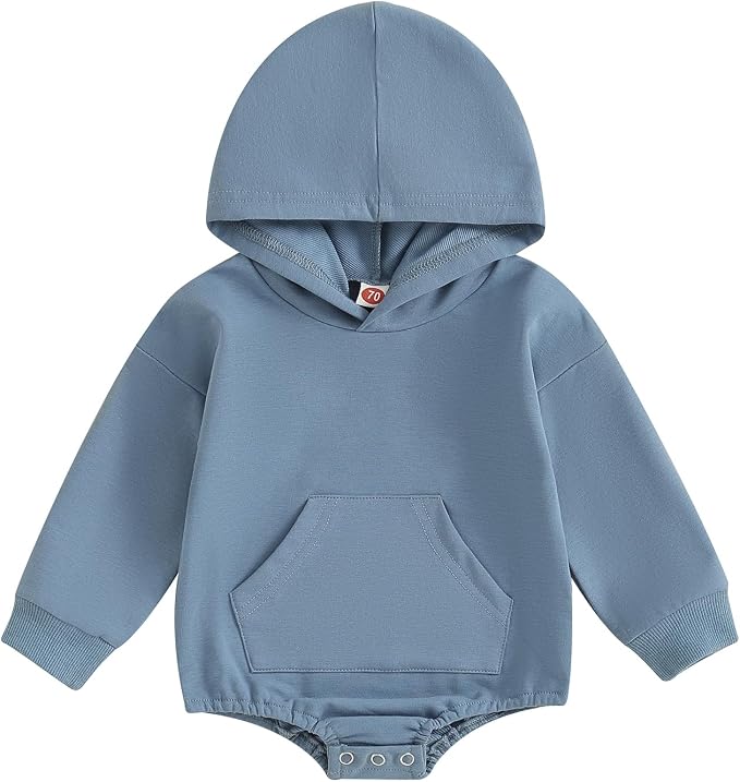 Baby Girl Boy Hooded Sweatshirt Long Sleeve Solid Color Romper Infant Baby Fall by Unknown