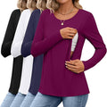 4 Pack Women's Cotton Nursing Tops, Breastfeeding Maternity with Hidden Zippers Crew Neck Long Sleeve Pregnancy Shirts