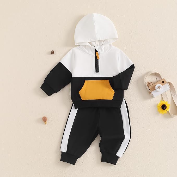 Infant Baby Boy Fall Winter Clothes Outfit Hooded Long Sweatshirt Pant Set - Image 2