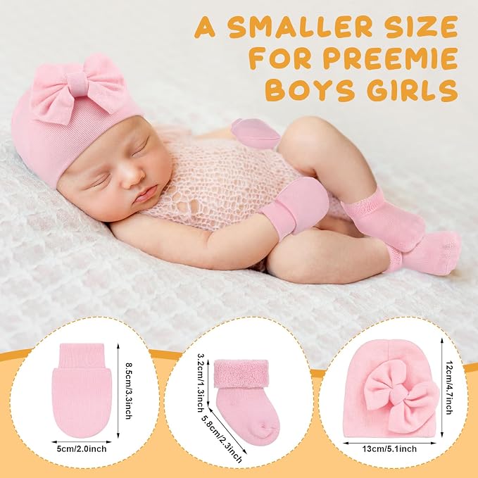 Toulite 4 Pack Preemie Baby Hats Mittens and Socks Set Premature Newborn Baby - Image 4