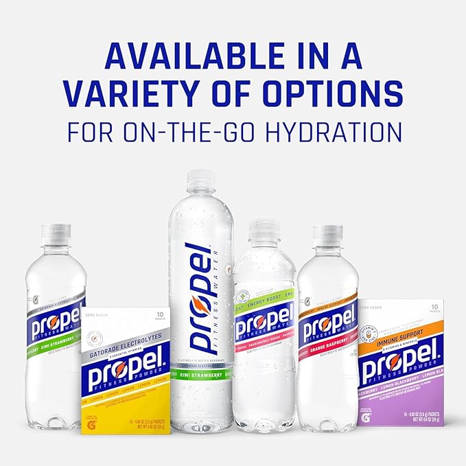 Propel Electrolyte Enhanced Water Drink Mix Powder Packets, Kiwi Strawberry Variety Pack, Zero Calorie & Zero Sugar Hydration with Electrolytes and Vitamins C & E (30 Packets)
