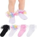 Topbuti 4 Pairs Baby Girls Ruffle Socks Double Lace Frilly Turn Cuff Cotton by Topbuti