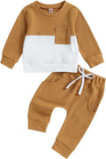 Kupretty Toddler Baby Boy Fall Winter Clothes Color Block Long Sleeve Sweatshirt Pullover Tops + Joggers Pants Outfit Set