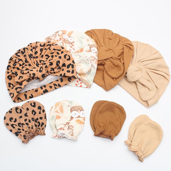 LIDHAY 4PCS Newborn Baby Hospital Hats Beanie Bow Infant Caps Cotton Preemie - Image 6