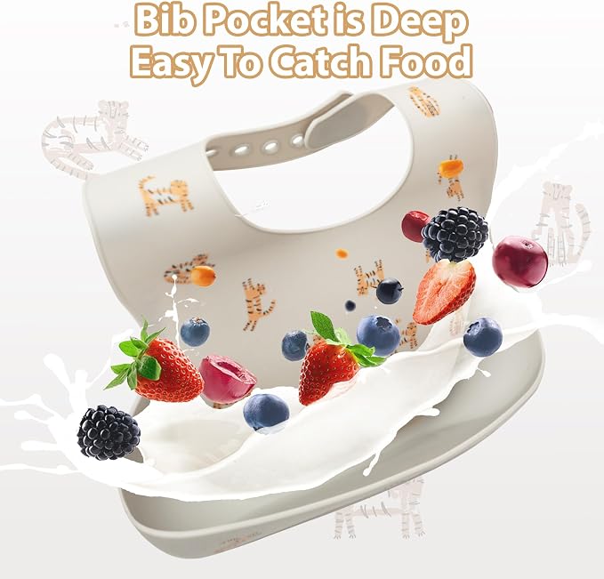 Little Dimsum Silicone Baby Feeding Bibs Easily Adjustable and Wipe Clean Soft - Image 6