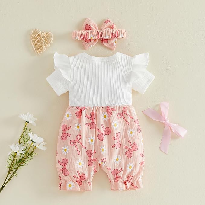 YINGISFITM Newborn Baby Girl Summer Clothes Short Sleeve Bubble Romper Bow - Image 6