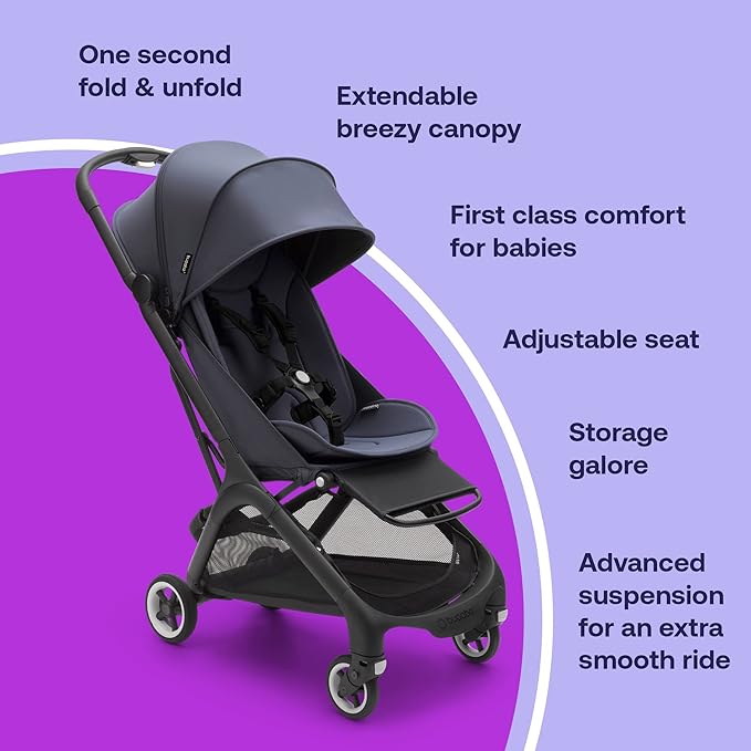 Bugaboo Butterfly - 1 Second Fold Ultra-Compact Stroller - Lightweight & Compact - Great for Travel (Stormy Blue)