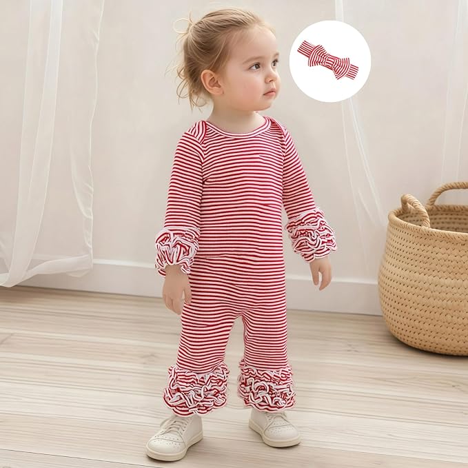 Newborn Baby Girl Clothes Jumpsuit Ruffle Romper Bodysuit Pants Headband - Image 4