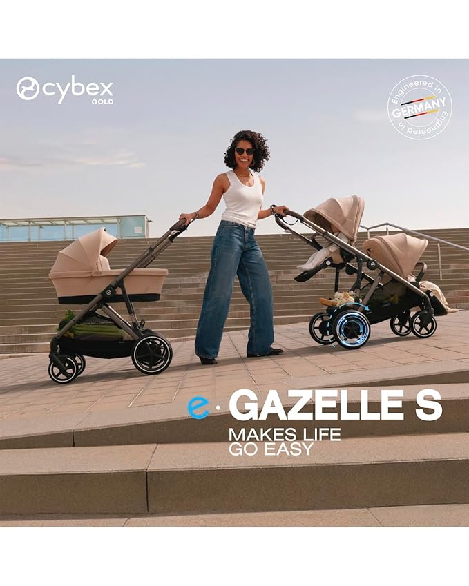Cybex e-Gazelle S Electronic Assist Stroller – Gazelle S Single-to-Double Electric Stroller, Smart Assist, Rocking Mode, 20+ Configurations & Compact Fold, Moon Black with Black Frame