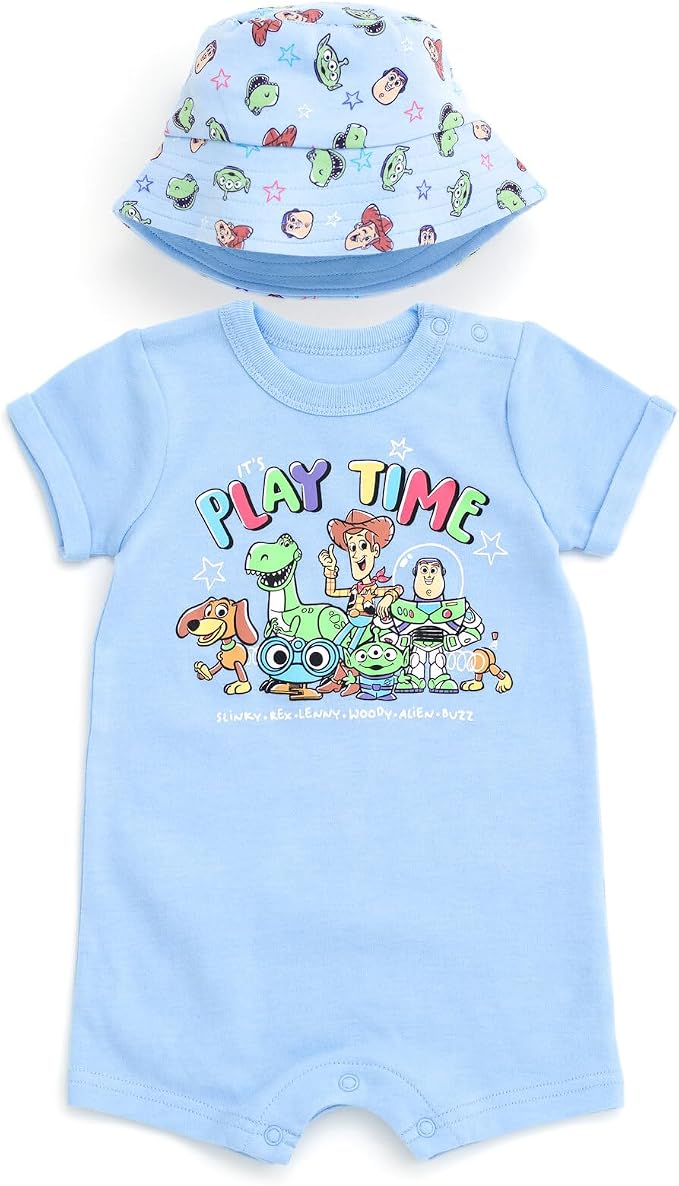 Disney Baby Boys' 2-Piece Romper and Bucket Hat Set Newborn to Infant by Disney