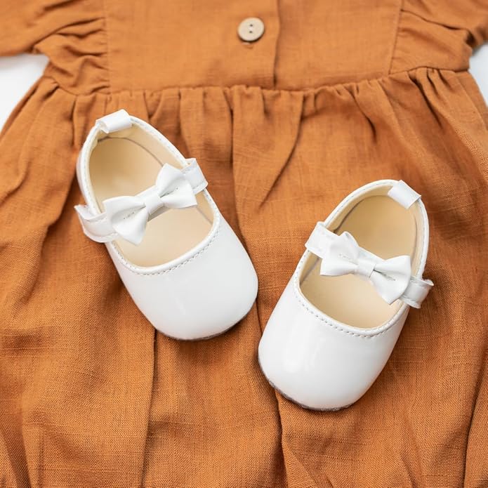Meckior Infant Baby Girls Soft Sole Bowknot Princess Wedding Dress Mary Jane - Image 2