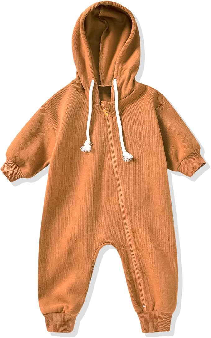 Unutiylo Unisex Baby Boys Girls Long Sleeve Infant Baby Zipper Hooded Jumpsuits by Unutiylo