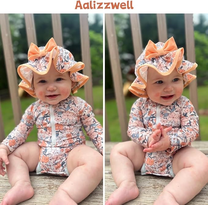 Aalizzwell Baby Girls Long Sleeve One Piece Swimsuit with Hat