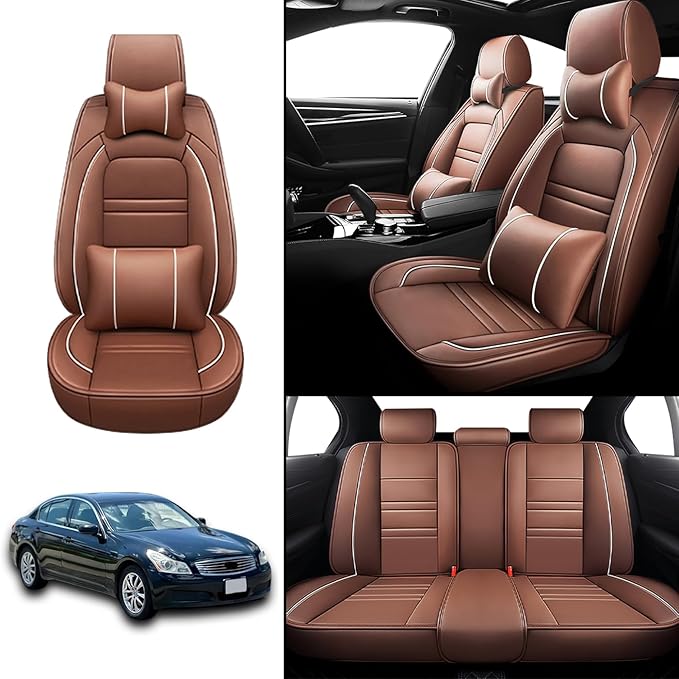 Car Seat Covers for Infiniti g35 2003-2008 | 5-Seats Seat Covers, Waterproof Seat Protectors, Automotive Seat Covers (Full Set with Pillow,Coffee)
