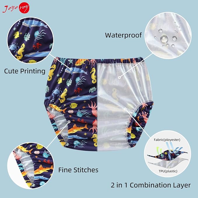 Joyo roy 6Pcs Cloth Diaper Cover Waterproof Plastic Training Pants for Toddlers Reusable Diaper Covers for Boys Leak Proof Rubber Underwear for Potty Training Plastic Underwear for Toddlers 4T