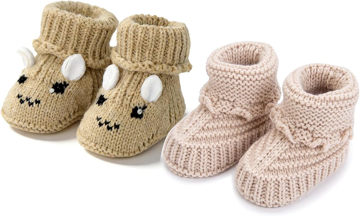 2 Pairs Baby Booties Newborn Baby Hand Crochet Knit Boots Infant Soft Cozy Warm by FABRST