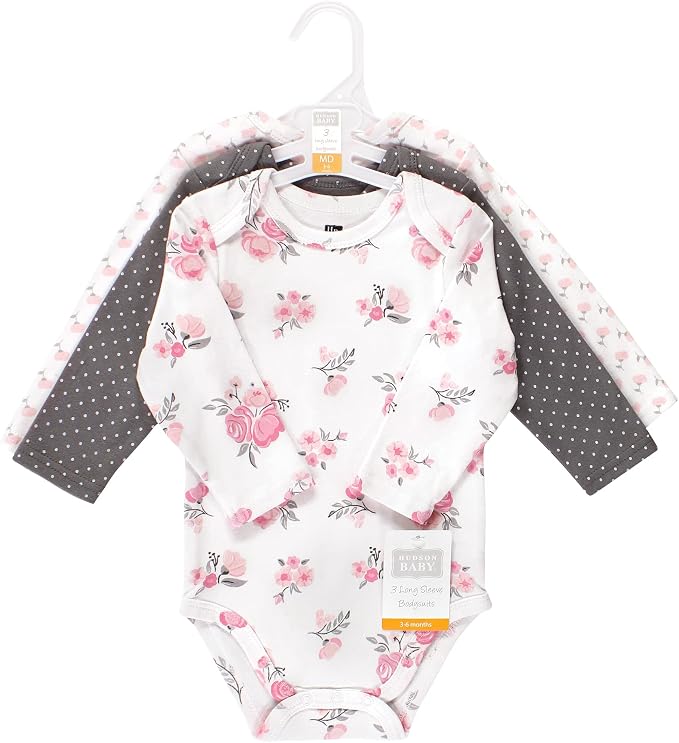 Hudson Baby Baby Girls' Cotton Long-sleeve Bodysuits 3-pack - Image 2