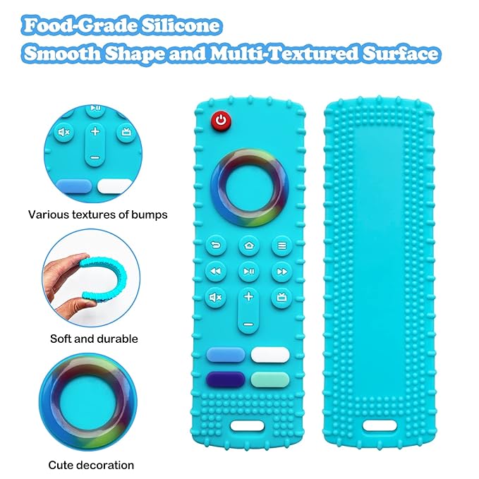 Baby Teething Toys, Food Grade Silicone Teether for Babies 3 6 12 18 Months, Fire TV Stick Remote Shape Toddlers Chew Toys, Freezer BPA Free (FTV Green)