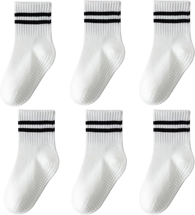 Toddler Grip Socks with Non-Slip Unisex Baby Stripe Crew Cotton Socks | Retro by Wamvp