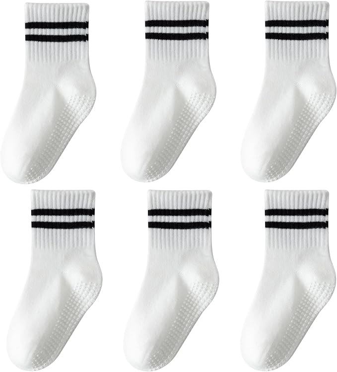 Toddler Grip Socks with Non-Slip Unisex Baby Stripe Crew Cotton Socks | Retro by Wamvp
