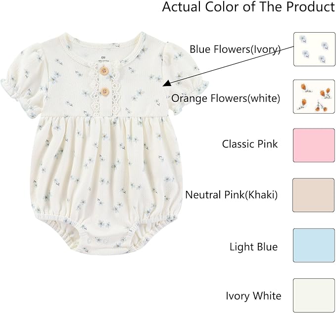 Ruliby Baby Girls Clothes Cotton Bubble Romper Summer Newborn Outfits | - Image 2