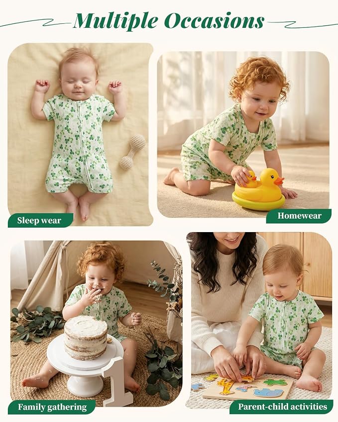 Bafeicao Baby Girl 2 Pack Bamboo Viscose Sleeper Romper | Short Sleeve - Image 5