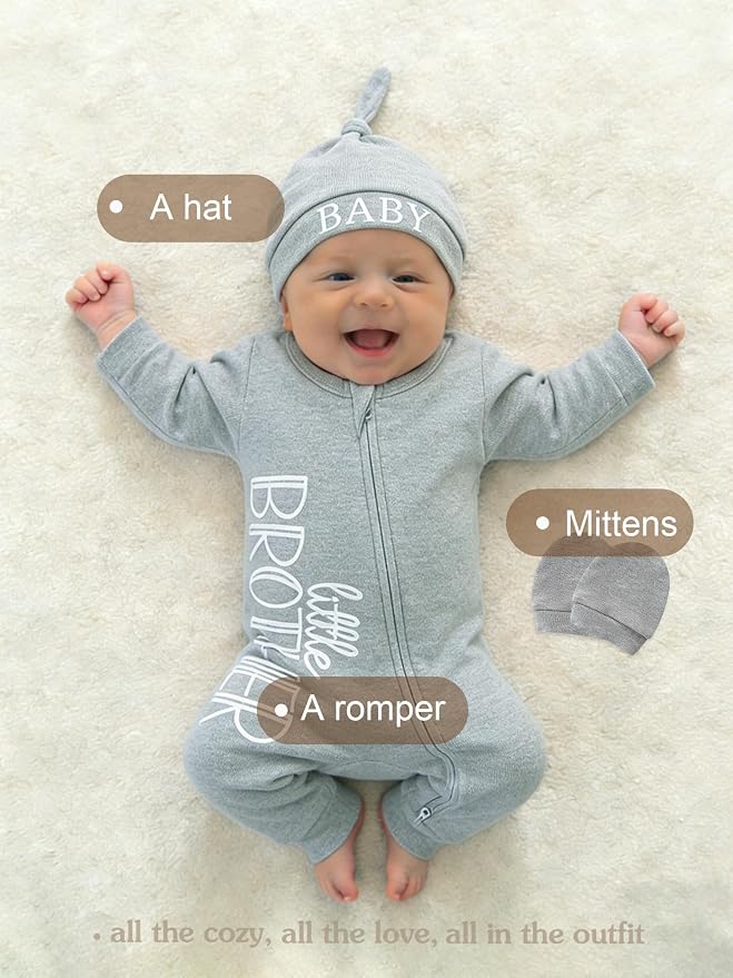 Babymine 100% Cotton 2-Way Zipper Little Brother Newborn Outfit 0-3 Months | - Image 2