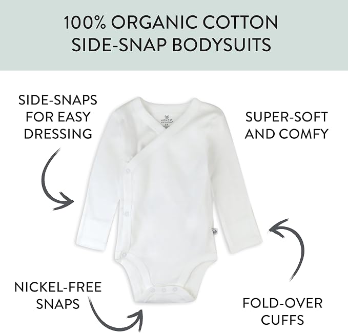 HonestBaby Baby 3-pack Long Sleeve Side-snap Kimono Bodysuits Organic Cotton - Image 2