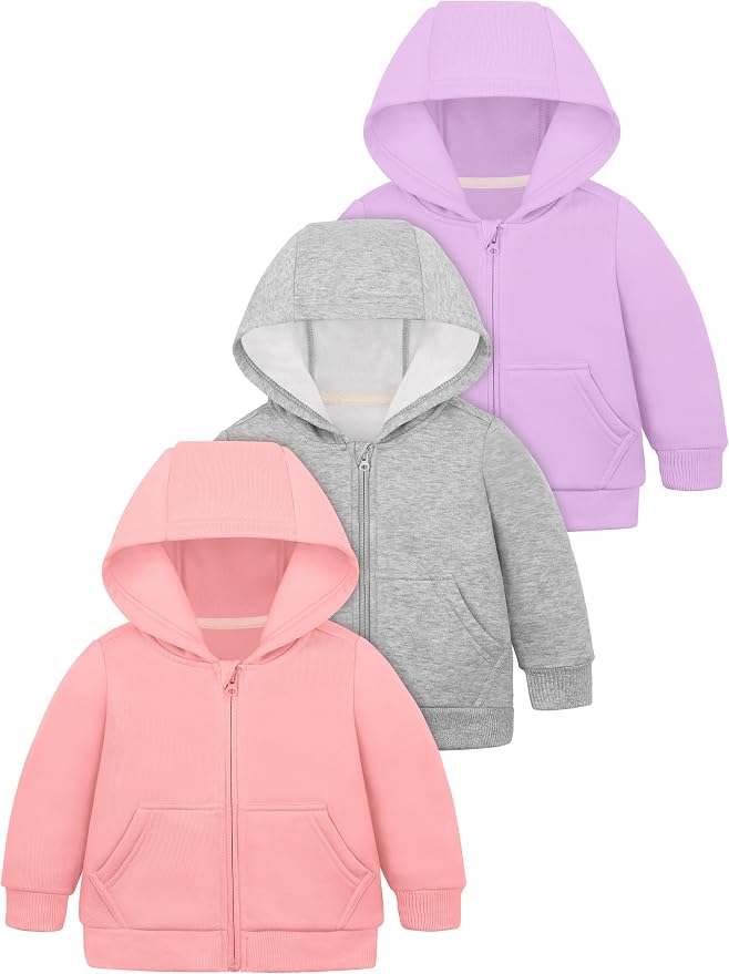 Cooraby 3 Pieces Baby and Toddler Girls Fleece Full-Zip Hoodies Lightweight by Cooraby