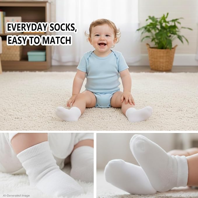 Baby Crew Socks, Cotton Rich Newborn Fit 0–3/3–6/6–12 Months - Image 3