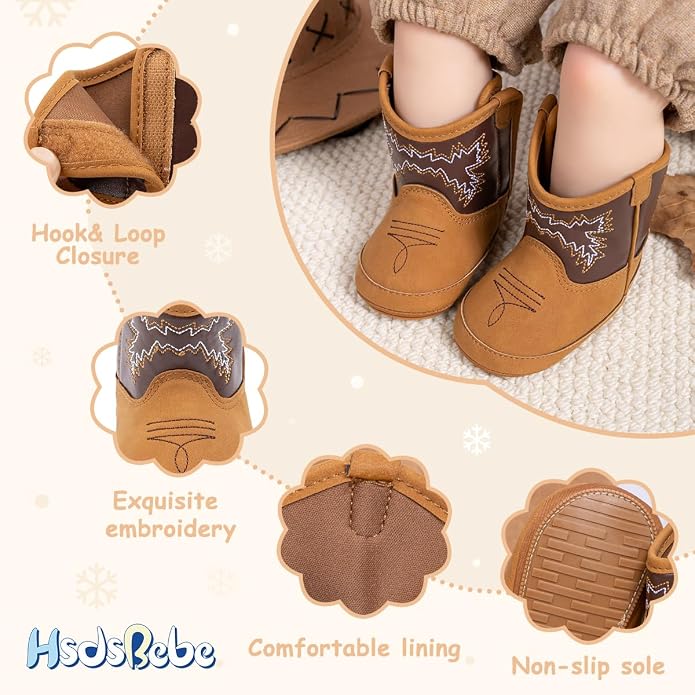HsdsBebe Baby Boys Girls Western Cowboy Boots Infant Moccasins High Top Booties - Image 5