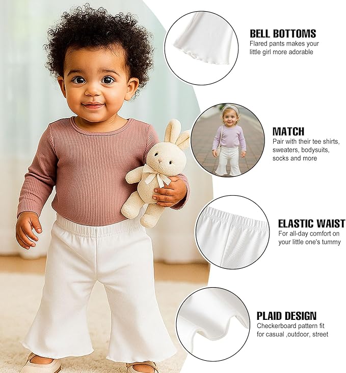 SOBOWO Checkered Baby Girl Flare Pants 3 Pack Toddler Bell Bottoms Plaid Ruffle Leggings Pants Fall Winter Outfits Size 6M-4T