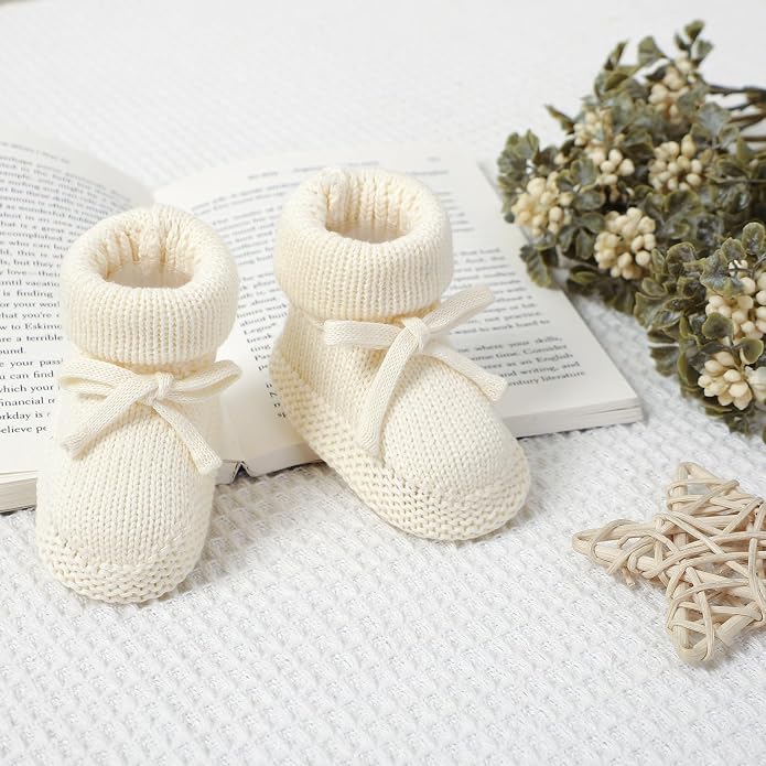 Hadetoto Newborn Baby Booties Cotton Knit Shoes | Soft, First Walkers, - Image 3