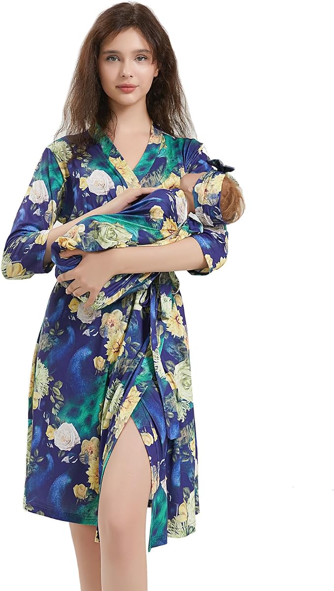 Galabloomer Maternity Robe and Receiving Blanket, Matching Mommy Labor Robe by Galabloomer