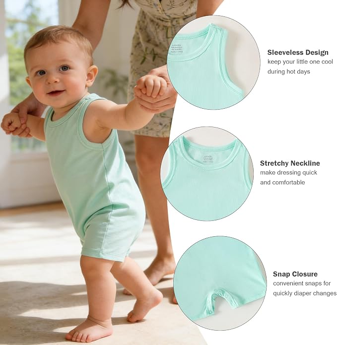 DEFAHN Viscose made from Bamboo Baby Boy Sleeveless Romper 2 Pack Infant Solid - Image 2