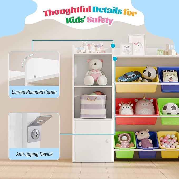 Multicolor Toy Storage Organizer, Toy Organizers and Storage Bins, Toy Storage Shelf with 8 Toy Bins, Toy Organizer with Bookshelf, Book Shelf and Toy Storage for Kids Room, Playroom, Bedroom, Nursery