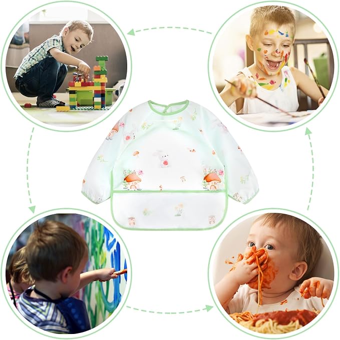 Accmor 4 Pack Long Sleeve Bibs, Baby Smock Waterproof Full Sleeved Bib - Image 6